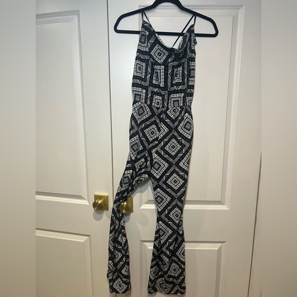 Aqua Geometric Print Cowl Neck Jumpsuit, Size S